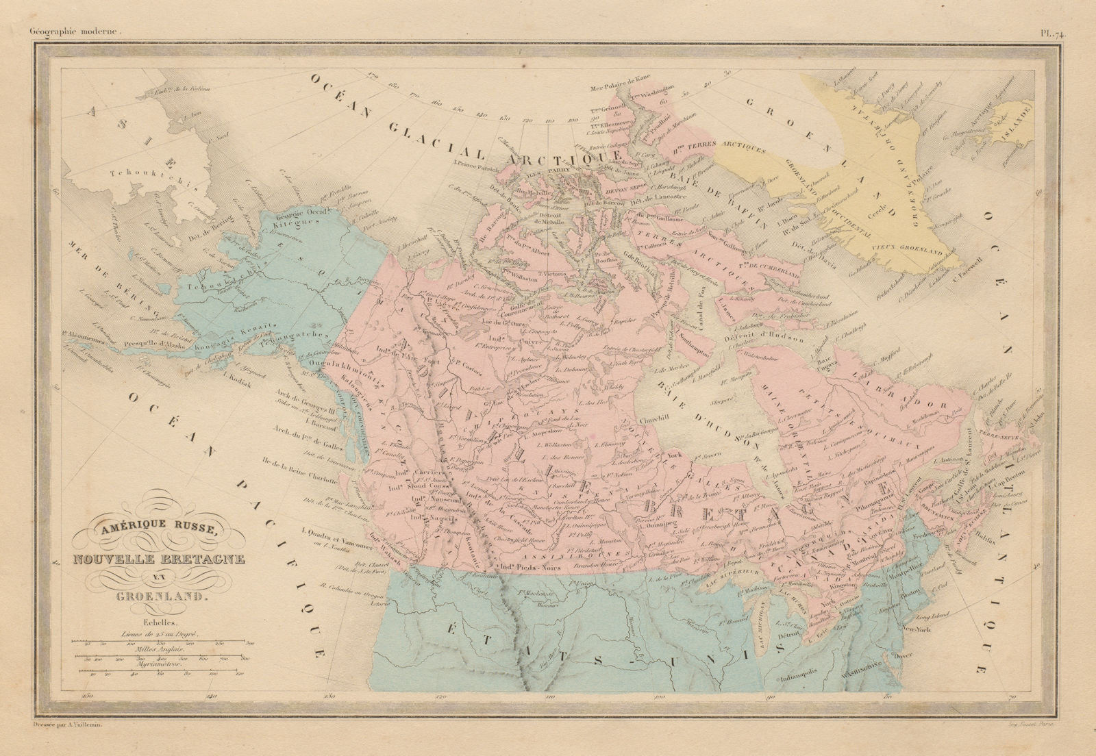 Amérique Russe, Nouvelle Bretagne… Russian Alaska Canada. MALTE-BRUN c1871 map